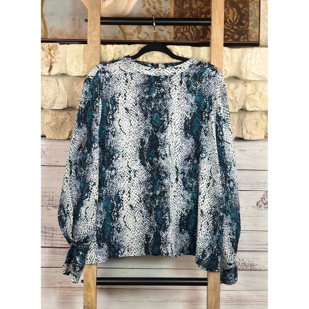 Worthington Dark Teal and  Black Snakeskin Print Blouse XL Long Sleeve